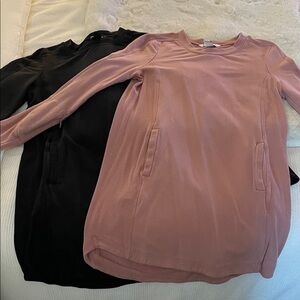 Women’s Crewneck Long Sleeve Tunic Sweatshirt Dresses— Dusty Rose and Black